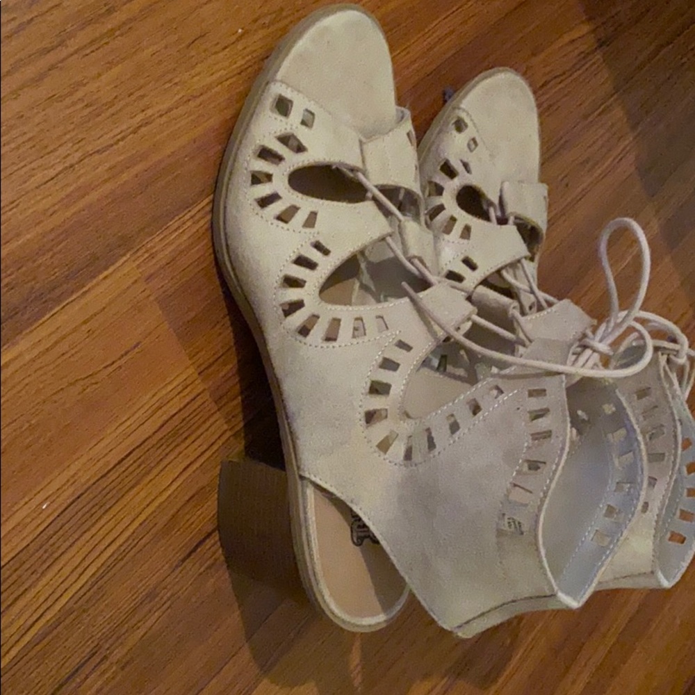 Beige strapped and lace up heels size 10M ladies